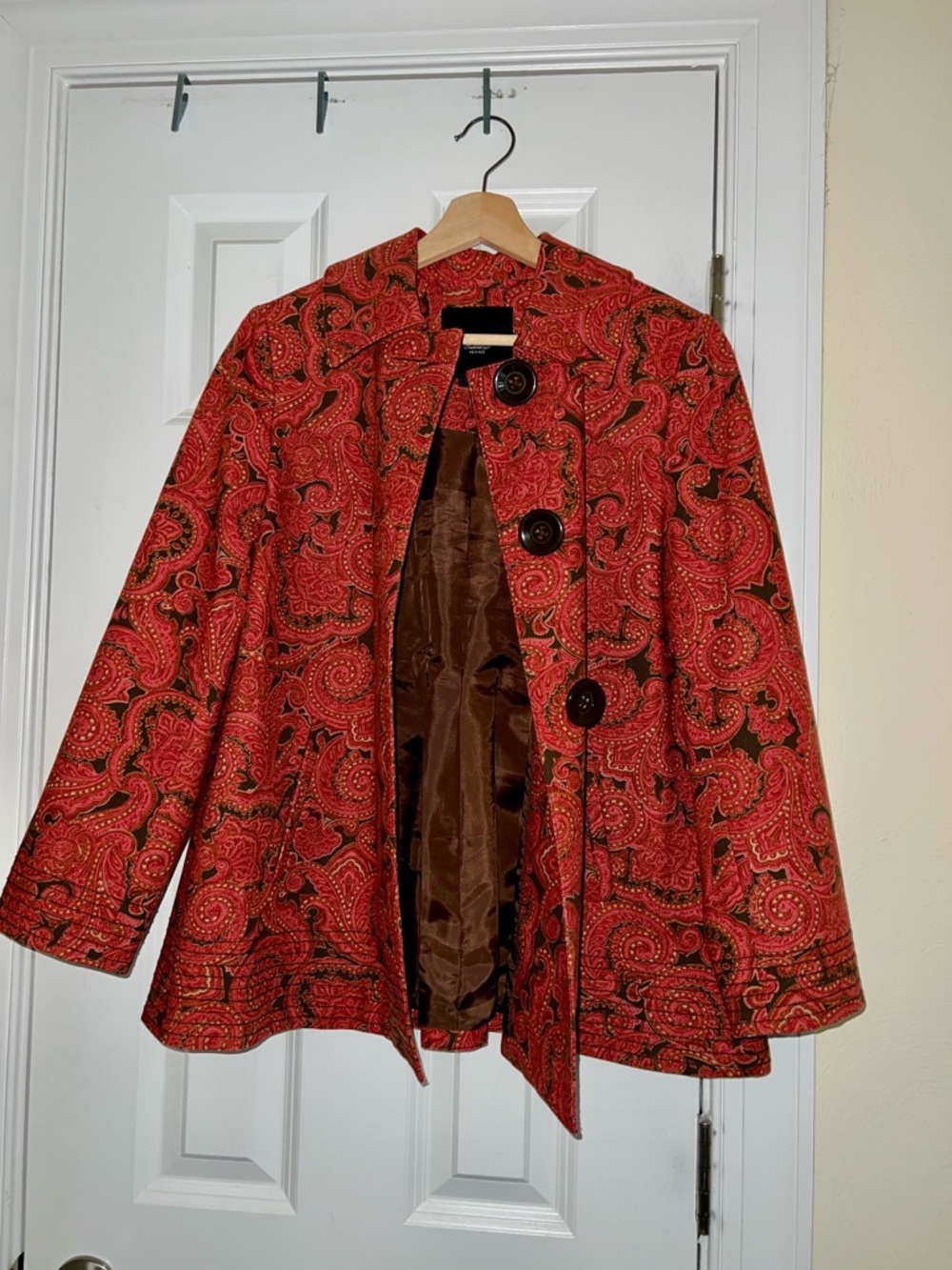 Talbots Red Paisley-Print Peacoat - Picture 4 of 12